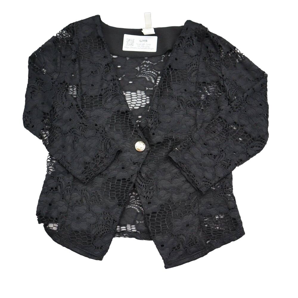 Style Shop Sweater Womens S Black Floral Lace Quarter Sleeve Casual Cardigan